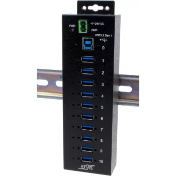 USB hub Exsys EX-1580SHMVS 10-portový managed s USB káblom a montážnou sadou na DIN lištu