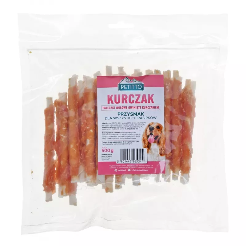 PETITTO Paličky obalené kuracím mäsom maškrta pre psov, 500 g