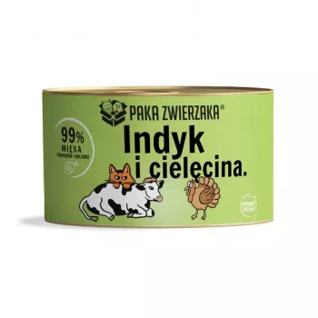 Mokré krmivo pre mačky PAKA ZWIERZAKA morčacie s teľacím 200 g, bez obilnín, bez cukru, dospelé mačky