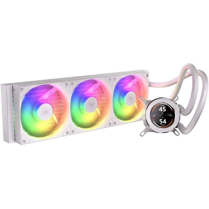 KRUX HydroGlance 360 ARGB vodné chladenie AIO s LCD, 360 mm, biele