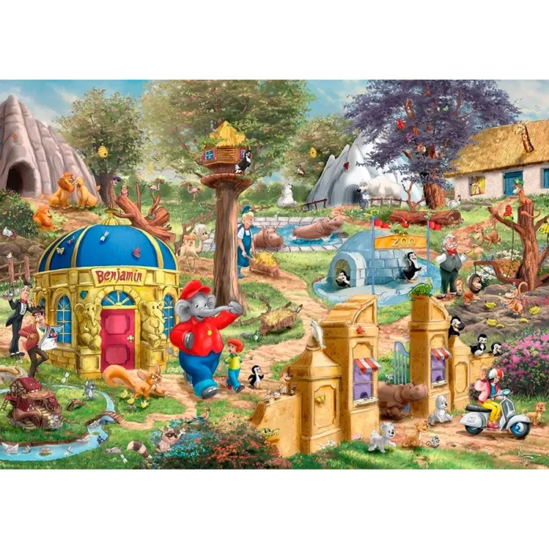 Thomas Kinkade Studios: Benjamin Blümchen, Ein Tag im Neustadt Zoo, puzzle 1000 dielov