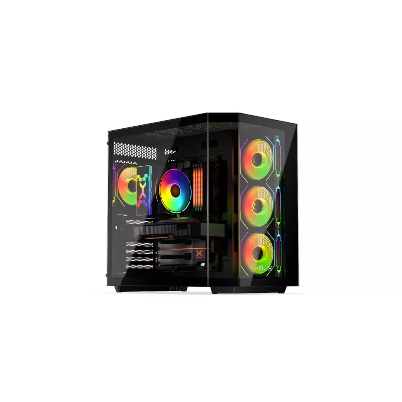 Krux Empero KRXD010 PC skriňa Midi Tower, ATX, tvrdené sklo, 4x 120 mm ARGB ventilátory, čierna - grafická karta do 420 mm, chladič CPU do 155 mm, 2x 3,5" + 3x 2,5" pozície