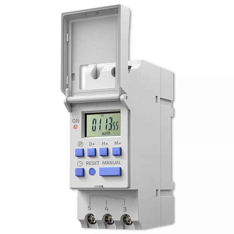 Elektronický časový spínač na DIN lištu QOLTEC 50983, na batérie, pre automatizačné obvody