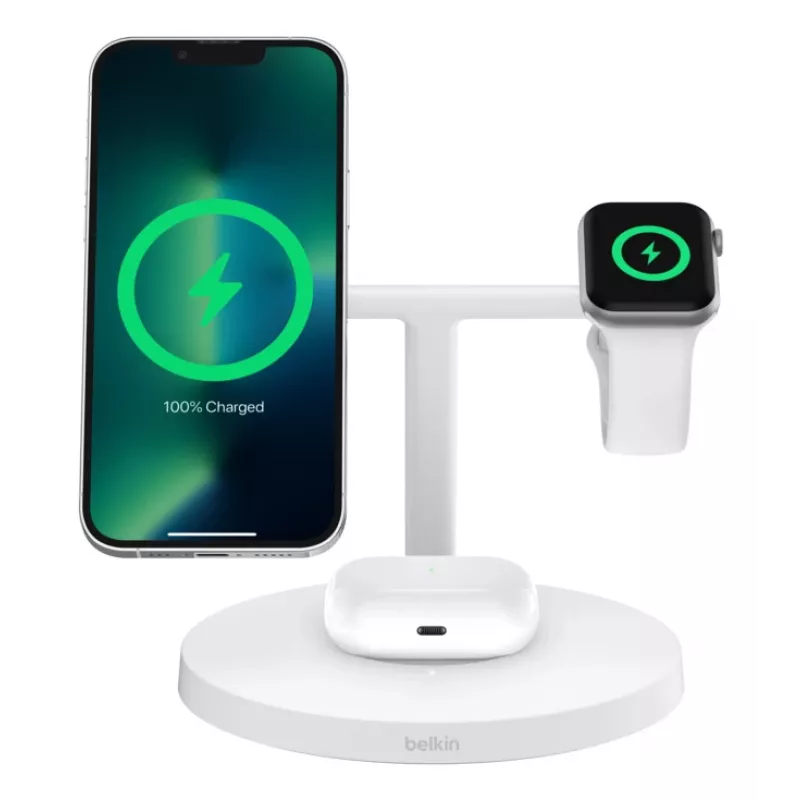 Belkin BoostCharge Pro slúchadlá, smartfón, smart hodinky biela USB bezdrôtové nabíjanie rýchle nabíjanie interiérové