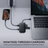 AUKEY CB-C71 USB-C hub 8 v 1, 3x USB-A 3.0, HDMI 4K@30Hz, Gigabit RJ45, SD/microSD, USB-C PD 100 W, kábel 0,15 m, hliník, čierny