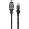 Ethernetový kábel USB-C 3.2 Gen2 konektor samec > RJ-45 konektor samec, LAN adaptér čierny/strieborný, 3 metre, pletený textilný plášť