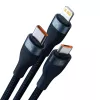 3in1 USB kábel Baseus Flash Series 2, USB-C + Micro-USB + Lightning, 100 W, 1,5 m (modrý)