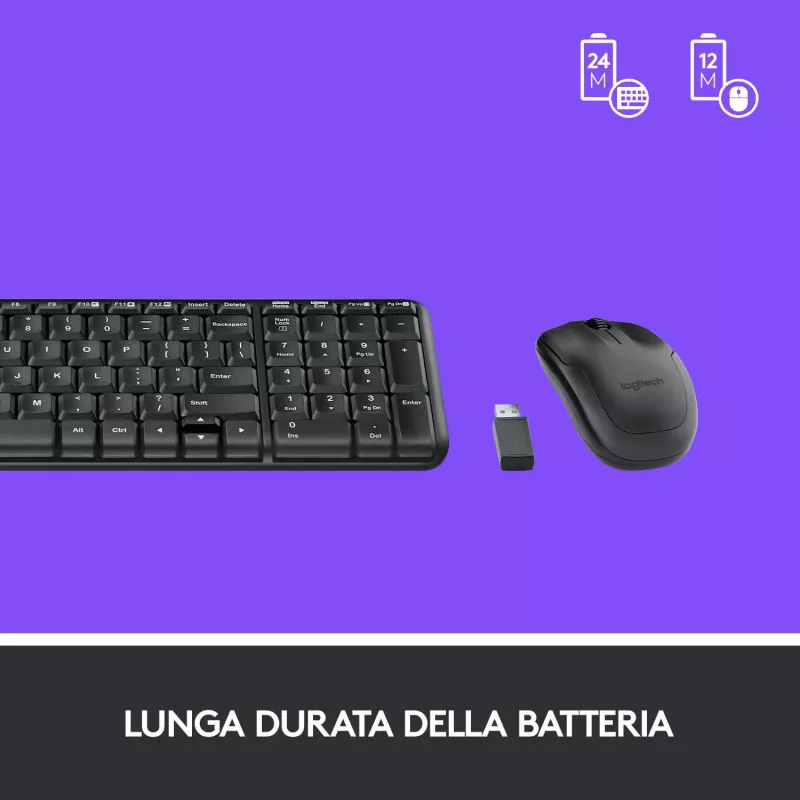 Logitech Wireless Combo MK220 - súprava klávesnice a myši - bezdrôtová - 2,4 GHz - talianska - tmavosivá (920-003721)