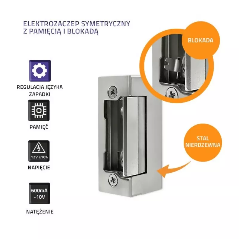 Elektromagnetický zámok QOLTEC 52459 12V symetrický s pamäťou a zámkom