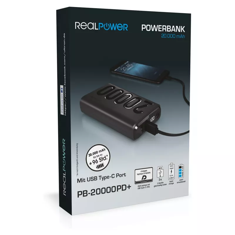 Powerbanka RealPower PB-20000 PD čierna (323369)