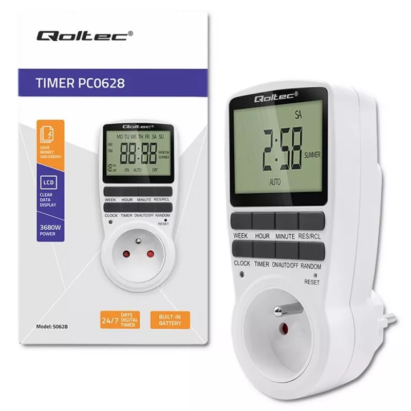 Elektronický časovač QOLTEC PC0628 s LCD displejom, 24-hodinové odpočítavanie