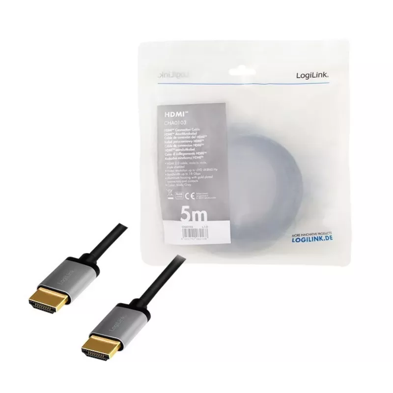 HDMI kábel 4K/60Hz, ALU, čierny, 5 m