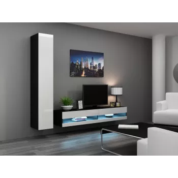 TV stojan cama meble VIGO NEW 30/180/40, 1800×400×300 mm, čierna vrchná doska, rám z drevotriesky