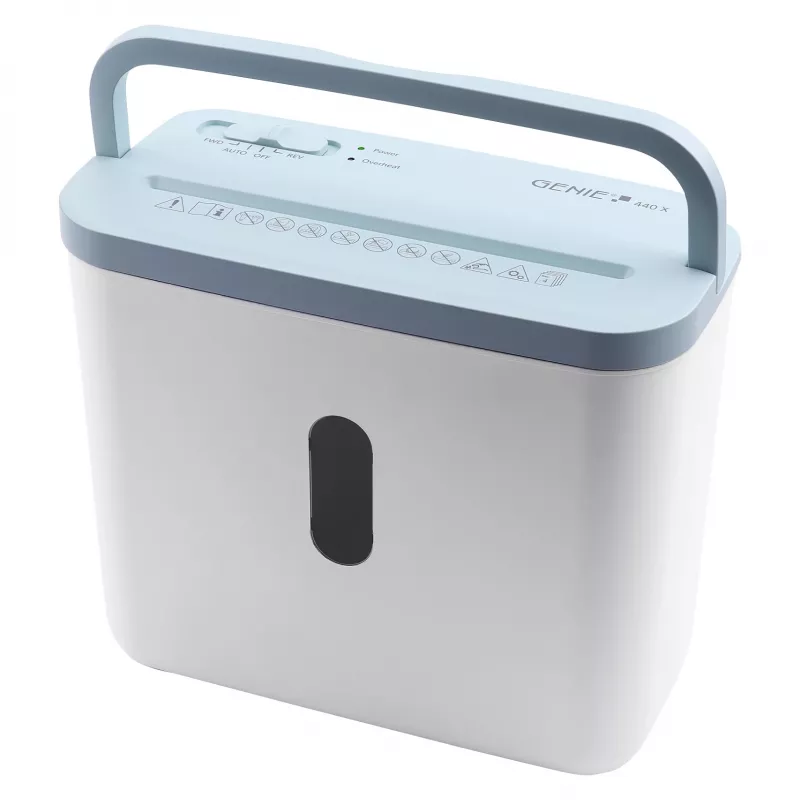 Skartovačka genie 440 X modrá — krížový rez 4 x 38 mm, 8 l kôš, 300 W