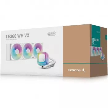 All-in-One kvapalinový chladič DeepCool LE360 WH V2 12 cm biely — 360 mm radiátor, 3x120 mm ventilátory, podpora LGA 1851