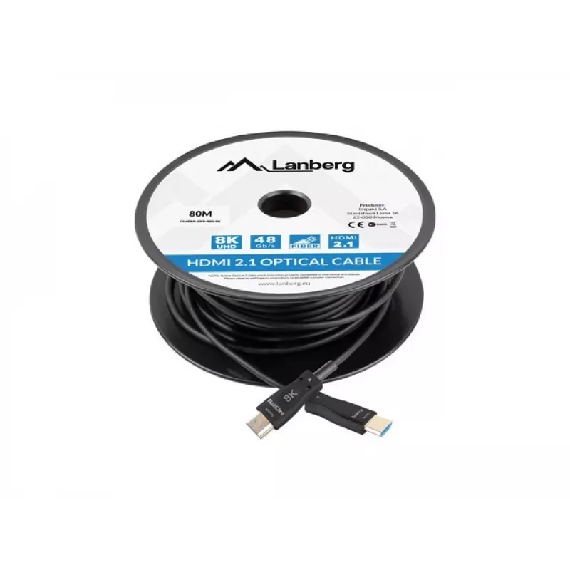 HDMI KÁBEL M/M V2.1 80M 8K ČIERNY OPTICKÝ AOC LANBERG