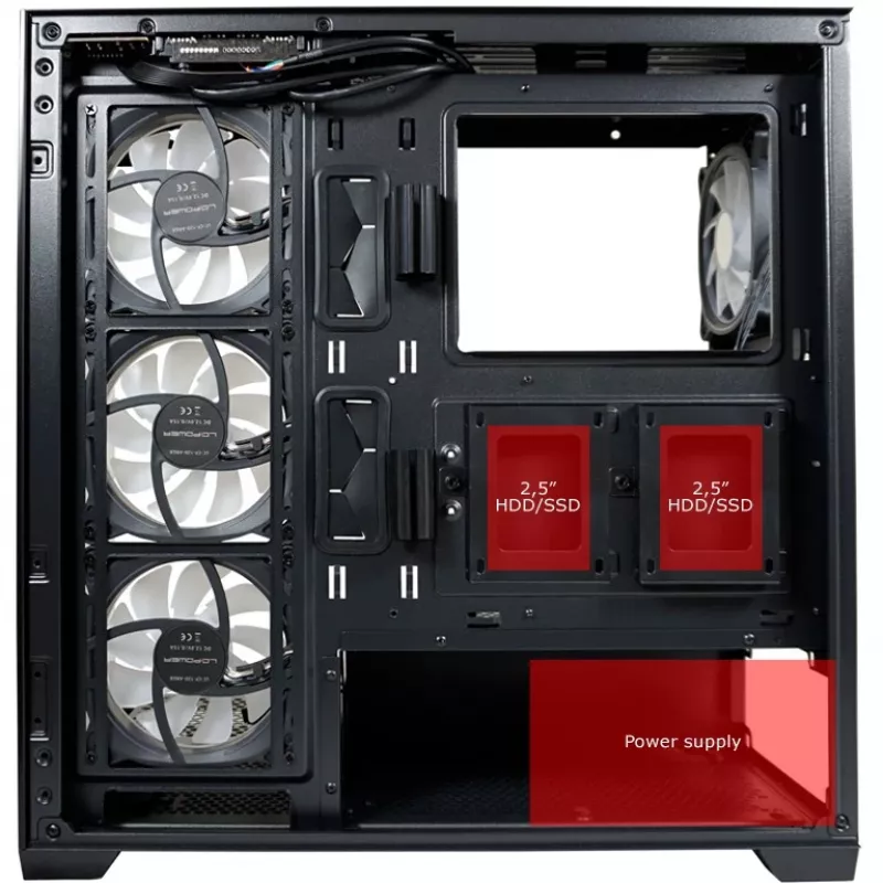 LC-Power skriňa MidiTower 715B čierna USB3.2/audio bez napájacieho zdroja SEAMLESS_X (LC-715B-ON)