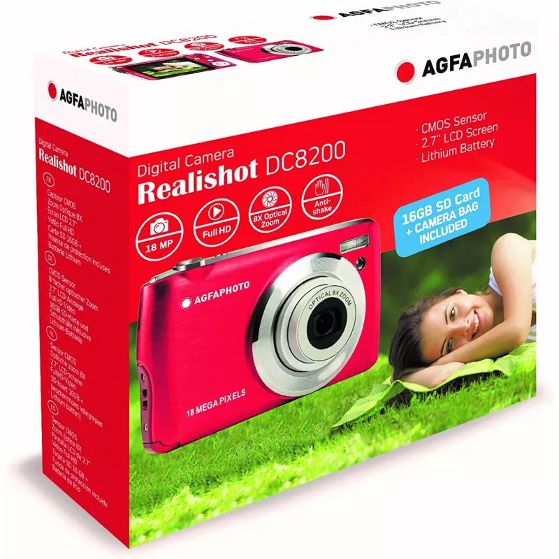 AgfaPhoto Compact Realishot DC8200 1/3.2 kompaktný fotoaparát 18 MP CMOS 4896 x 3672 pixelov červený (DC8200RD)