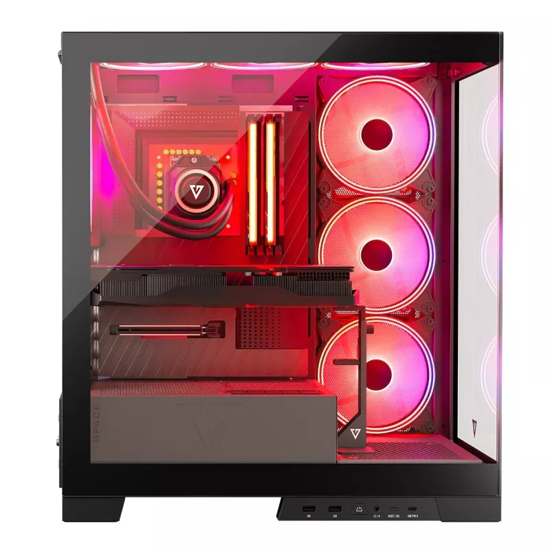 PC skriňa MODECOM Volcano SPACE APEX ARGB Midi Tower, tvrdené sklo, USB-C, podporuje ATX/microATX/Mini-ITX, GPU do 430 mm, CPU chladič do 180 mm