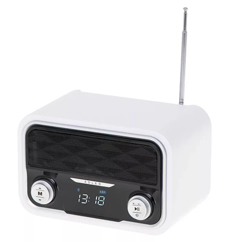 Prenosné rádio Adler AD 1185 – FM, Bluetooth 4.0, MP3, SD karta, AUX, 1800 mAh batéria, LCD displej, Micro-USB nabíjanie