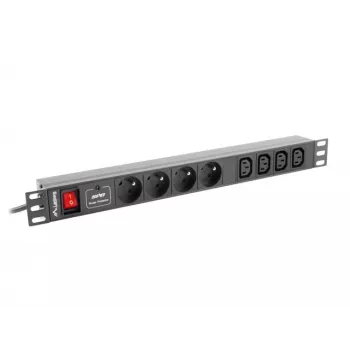 Jednotka rozvodu napájania LANBERG PDU-04E04I-0200-BK — 4× C13 výstupy, 16 A, 220–250 V, 2 m kábel, 1U horizontálna, čierna