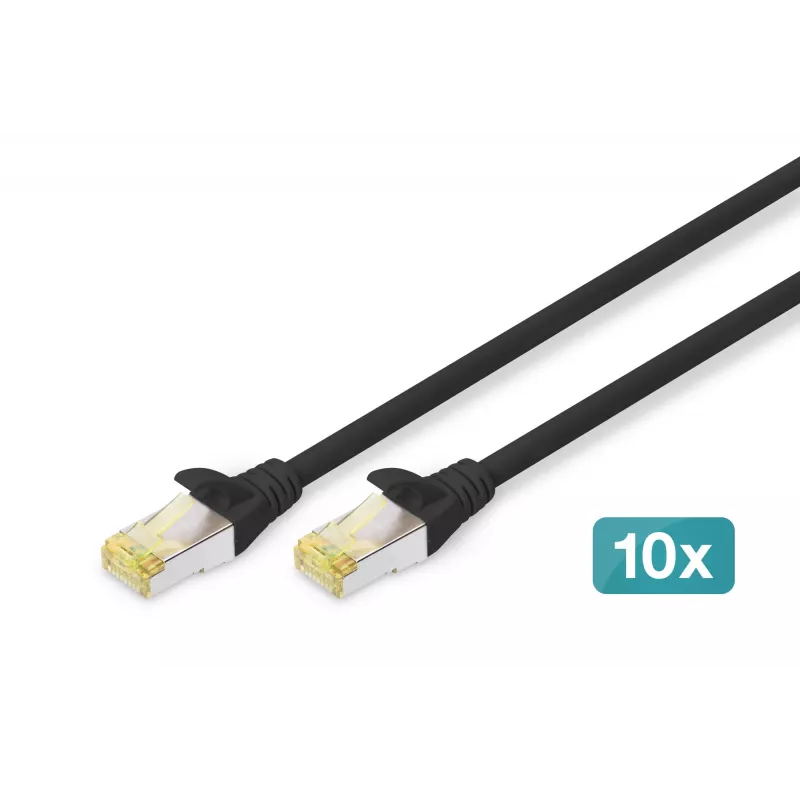 Prepojovací kábel DIGITUS CAT 6A S/FTP DK-1644-A-020-BL-10, 2 m, čierny, 10 ks