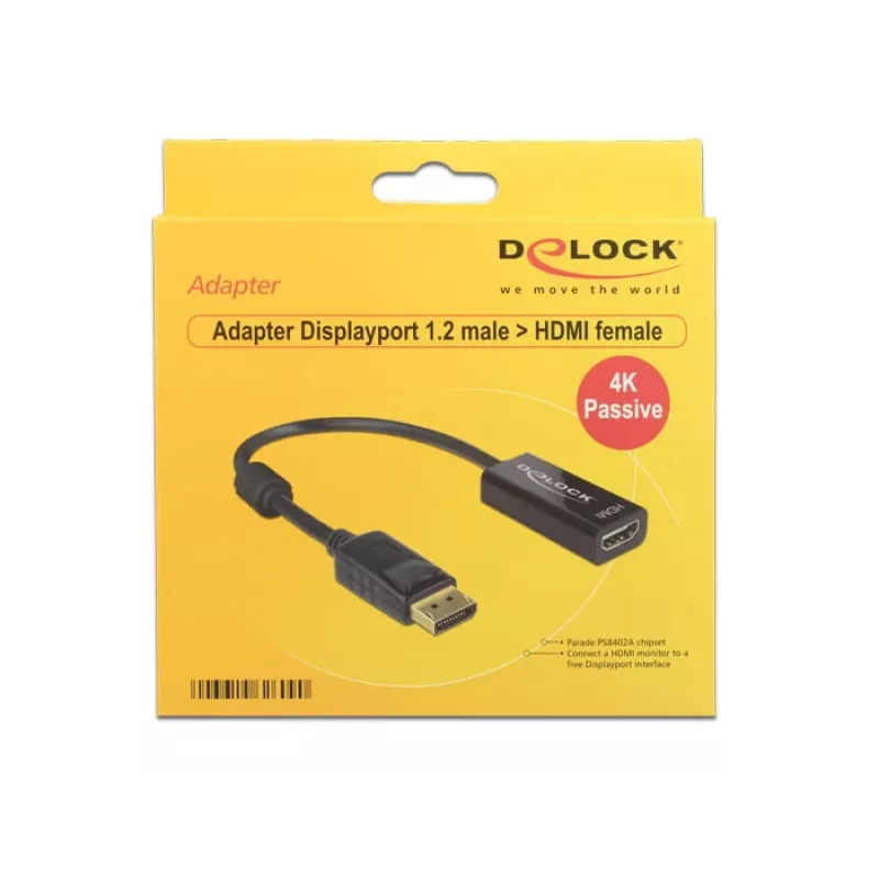 DeLOCK - Video/audio adaptér - DisplayPort / HDMI - DisplayPort (M) - HDMI, 19-pinový (W) - 20 cm - (DisplayPort 1.2) - čierny (62609)