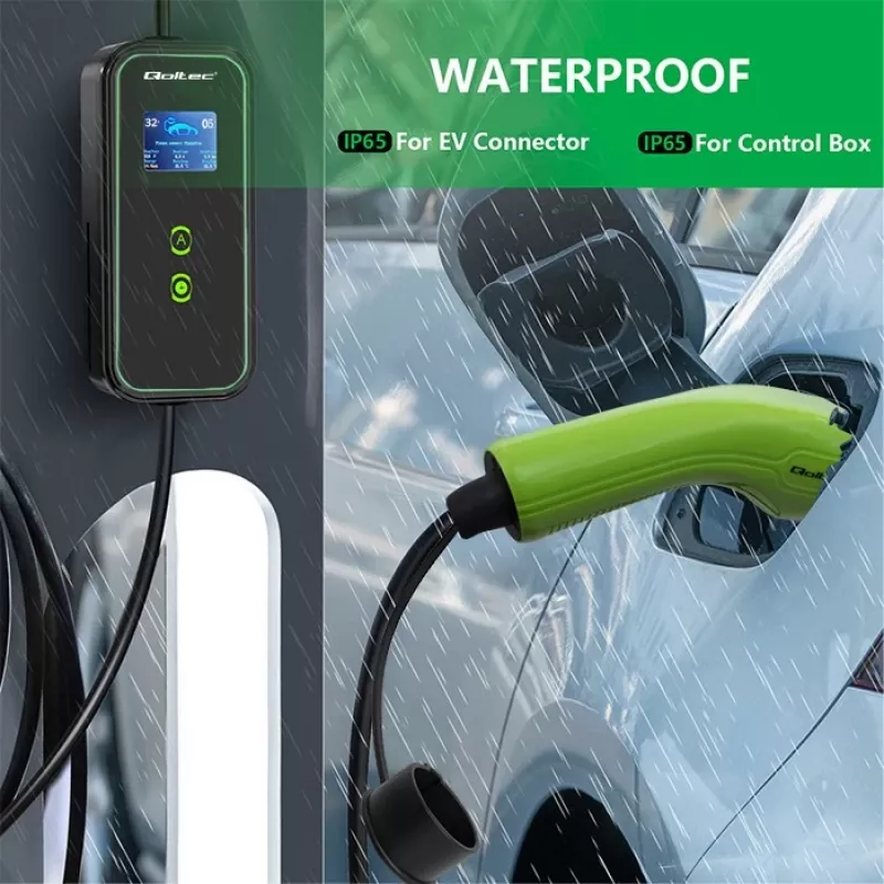 Qoltec mobilná nabíjačka pre elektromobily nastaviteľná 2v1 Type2 | 7kW | 230V | CEE 3 PIN | Wi-Fi | LCD | prenosná | wallbox | 5m