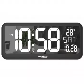 Veľké digitálne hodiny nástenné voľne stojace so snímačom teploty 37x17cm LCD displej sieťový adaptér a batériové napájanie