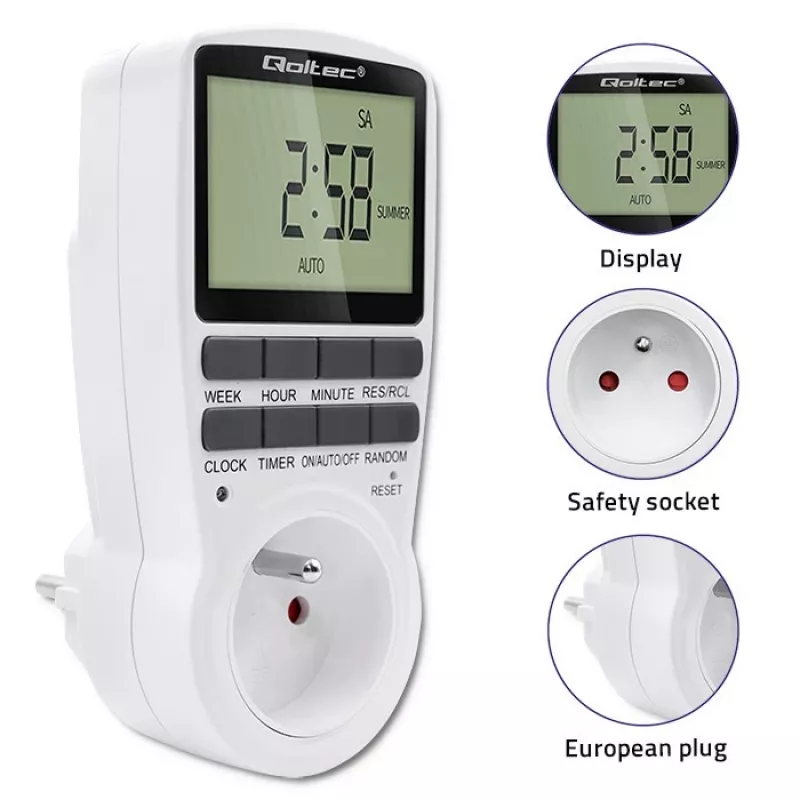 Elektronický časovač QOLTEC PC0628 s LCD displejom, 24-hodinové odpočítavanie