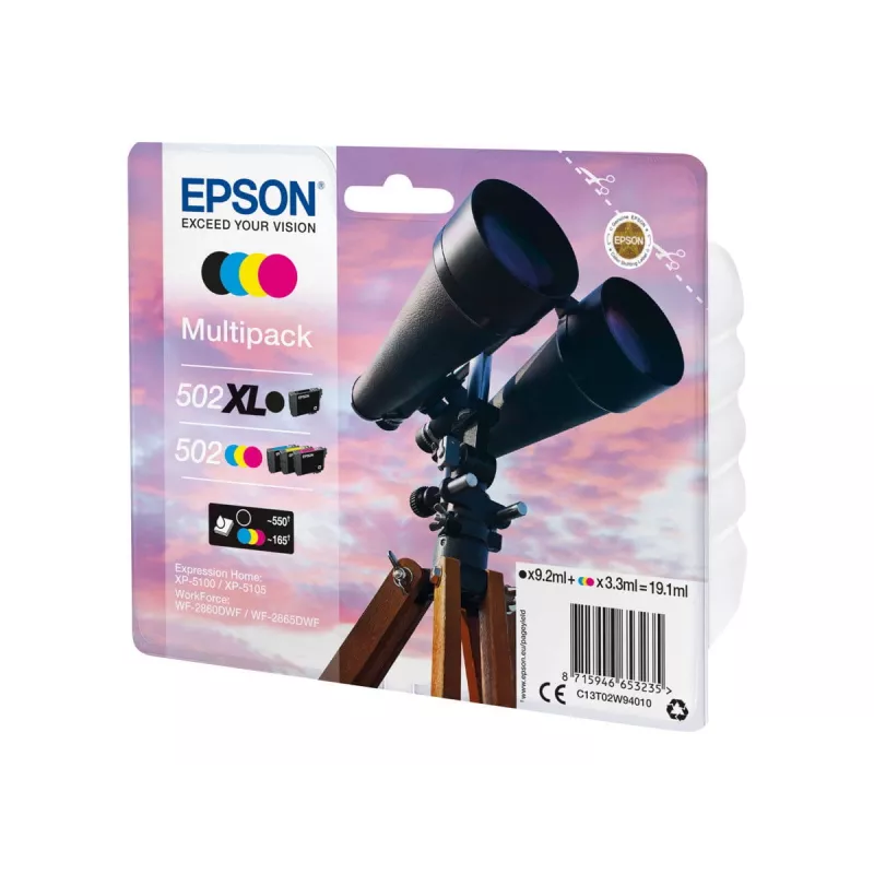 Epson 502XL originálny atramentový multipack, čierna/azúrová/purpurová/žltá, 4x (C13T02W94020)
