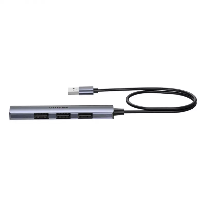 USB hub Unitek H1208CGY01 — 4-portový USB 3.0 (5 Gbit/s), spätne kompatibilný s USB 2.0, hliník