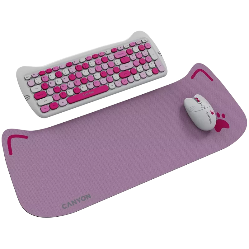 Bezdrôtová súprava klávesnice a myši CANYON HSET-W6 Pink Kitty Edition