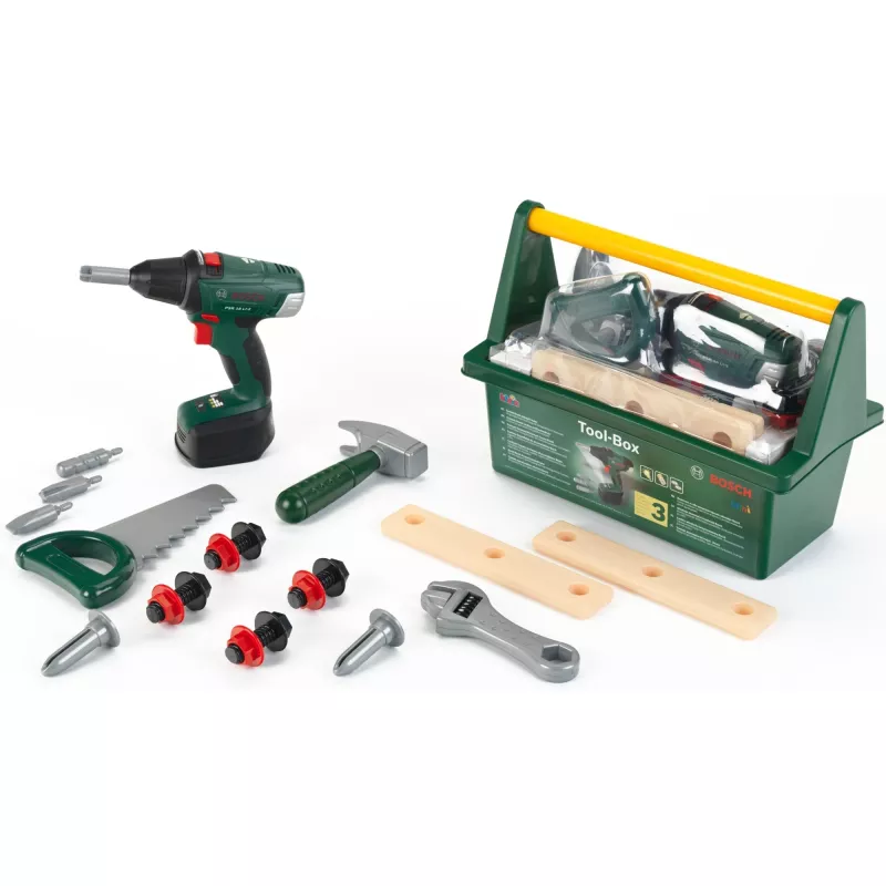 Theo Klein 8520 Bosch Toolbox I s množstvom náradia I vrátane akumulátorového skrutkovača na batérie