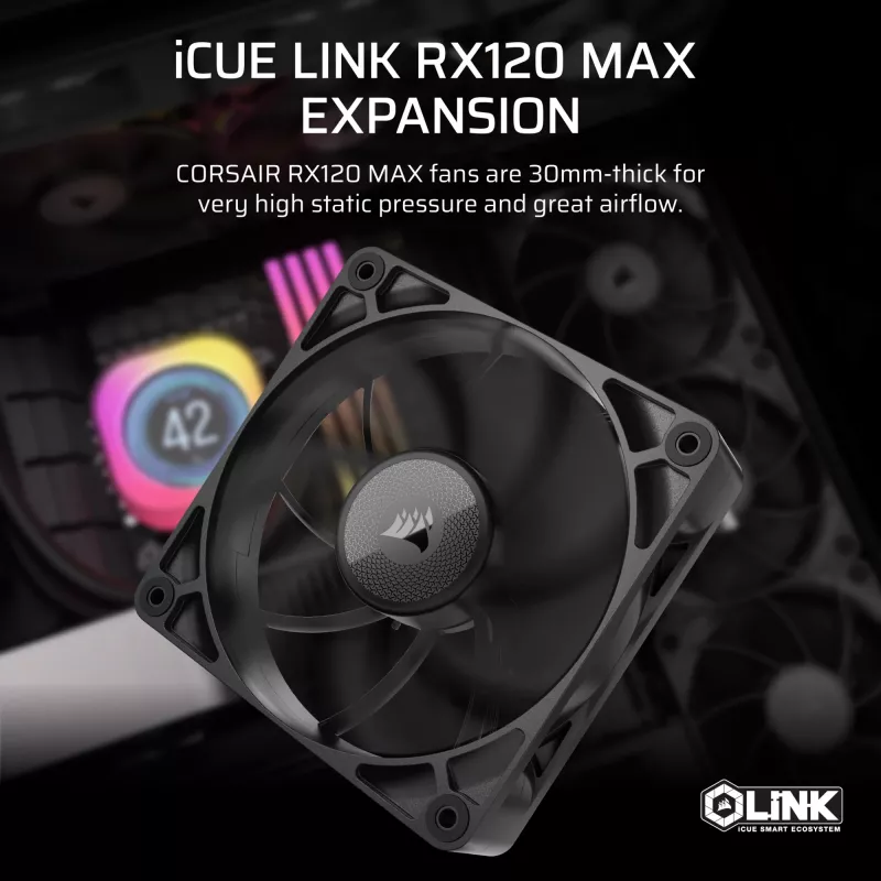 Corsair iCUE LINK RX120 MAX 120mm skriňový ventilátor - čierny