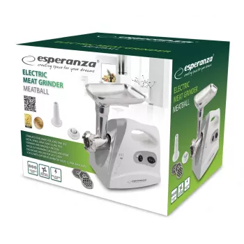 Elektrický mlynček na mäso ESPERANZA EKM012E 600 W, sivá, 2,6 kg, reverzný chod, nadstavec na klobásy, výrobník kebbe