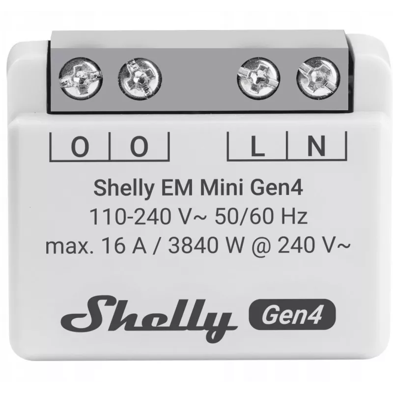 Smart relé Shelly Relay EM Mini Gen4 1-kanál Wi‑Fi Matter Zigbee Bluetooth 8A, 110–240V, Merač energie