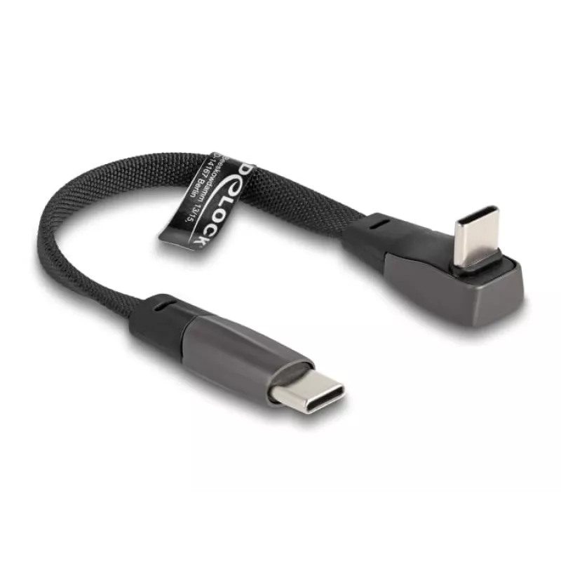 DeLOCK USB 2.0 plochý kábel USB Type-C konektor samec na USB Type-C konektor samec zahnutý PD 3.0 60 W 14 cm čierny