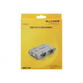 Delock 87414 Adaptér USB 2.0 na 4x sériový RS-232, vrátane predlžovacieho kábla 1 m, strieborný