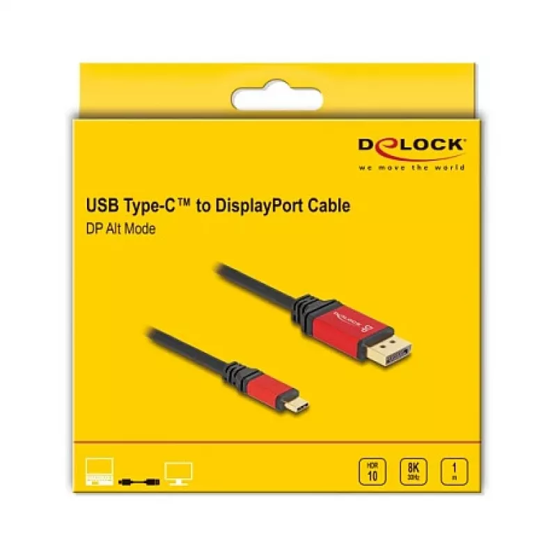 DeLOCK USB-C na DisplayPort kábel 8K 30Hz HDR 1m červený