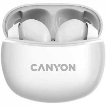 Canyon TWS-5 Bluetooth slúchadlá, s mikrofónom, BT V5.3 JL 6983D4, frekvenčný rozsah: 20Hz-20kHz, batéria slúchadlá 40mAh*2 + nabíjacie puzdro 500mAh, Type-C