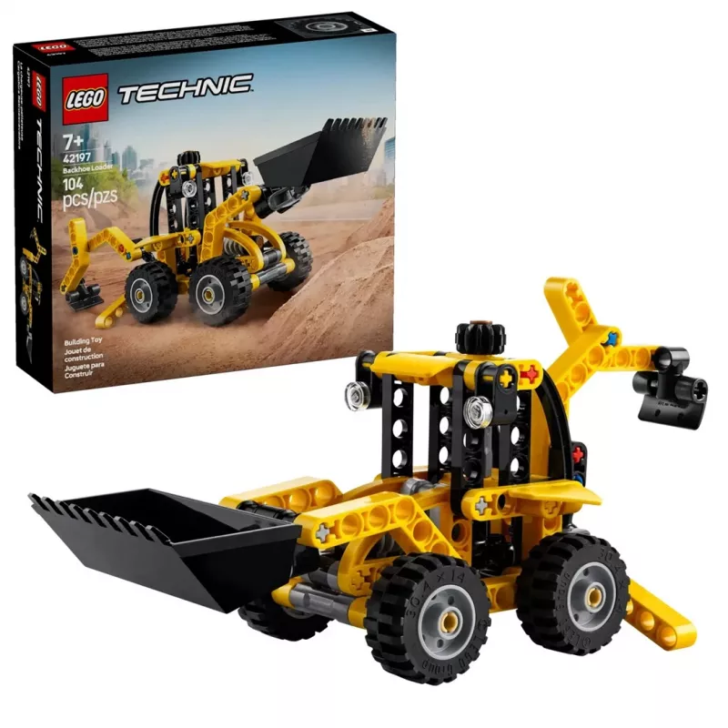 Stavebnica LEGO Technic Backhoe Loader 42197 — kĺbové riadenie, funkčný nakladač, 104 dielov, odporúčaný vek 7+