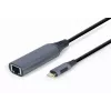 Sieťový adaptér Gembird A-USB3C-LAN-01 Type-C USB 3.2 Gen 1, Gigabit RJ-45, 0,15 m kábel, kovové puzdro, sivá/čierna