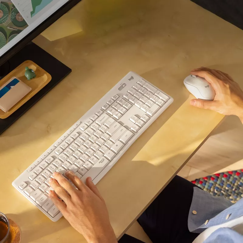 Logitech MK295 tichá súprava klávesnice a myši, biela, bezdrôtová cez USB prijímač, švajčiarske rozloženie, 920-009872