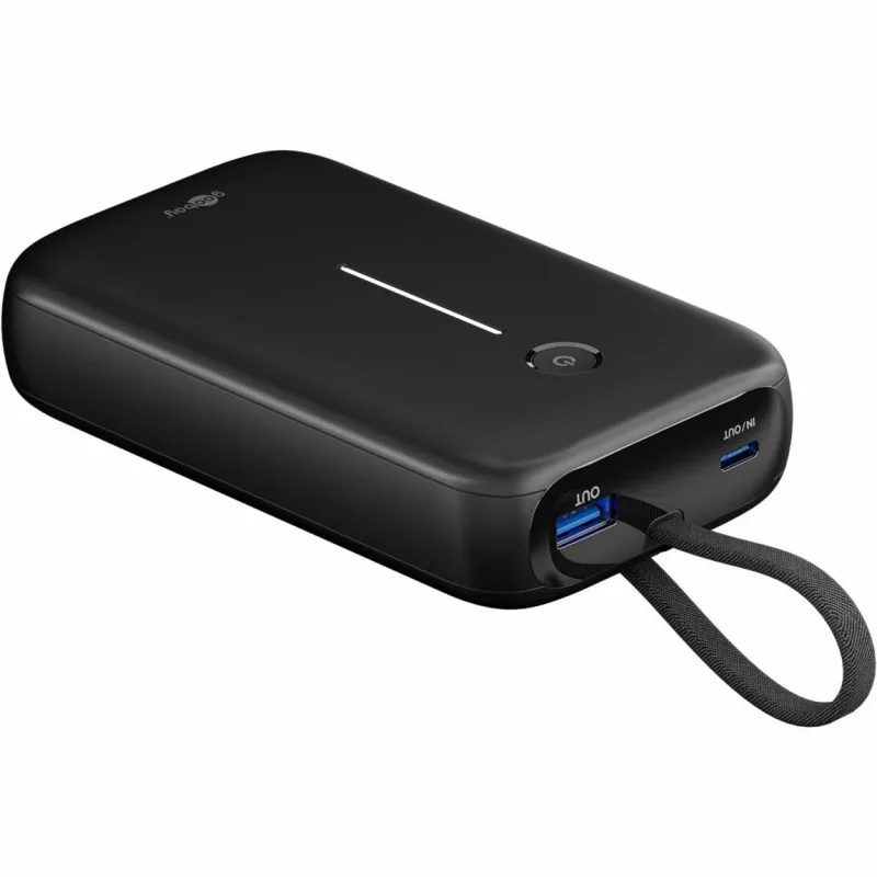 Powerbank 20 000 mAh, integrovaný USB-C kábel 13 cm, 30 W (čierna, 20 Ah, 1x USB-A, 2x USB-C, PD, QC)