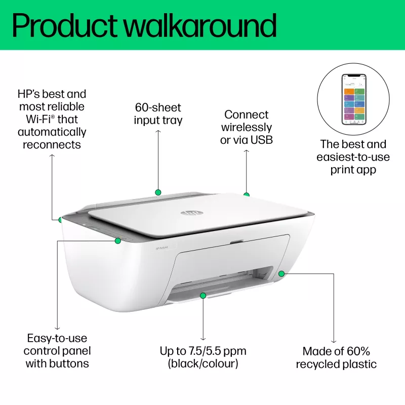 HP DeskJet 2820e bezdrôtová All-in-One farebná tlačiareň, Instant Ink; kopírovanie, skenovanie