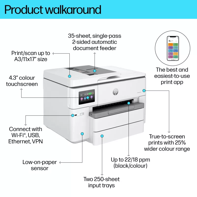 HP OfficeJet Pro 9730e bezdrôtová All-in-One farebná tlačiareň, Instant Ink; obojstranná tlač