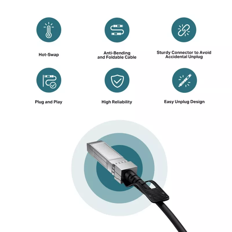 TP-Link 1M Direct Attach SFP+ kábel pre 10 Gigabit pripojenia