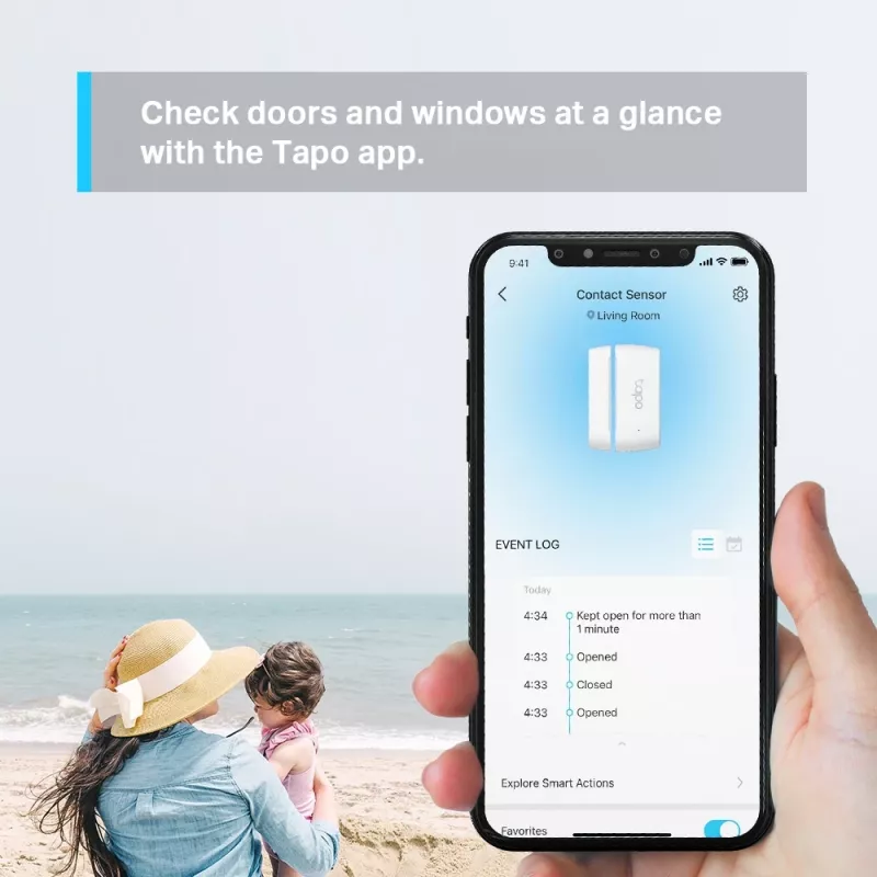 TP-Link Tapo Smart Contact Sensor, bezdrôtový, biely, 922 MHz, dvere/okno, 0 - 40 °C, CR2032