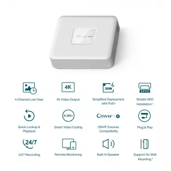 TP-Link VIGI 4-kanálový PoE+ sieťový videorekordér